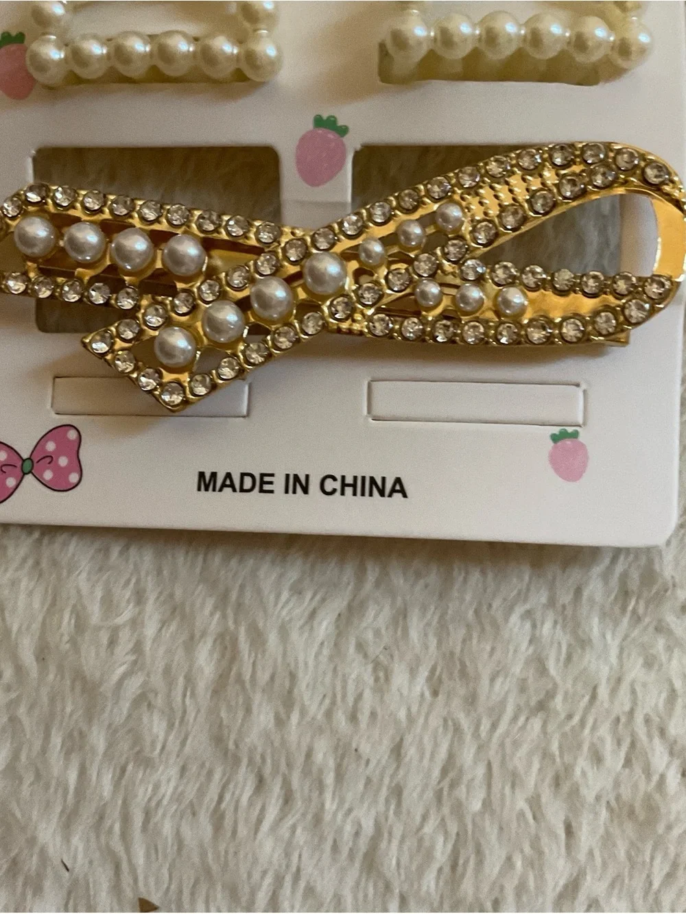 Girls Pearl and Gold Bow Hair Clip Set - Kids Hair Accessories